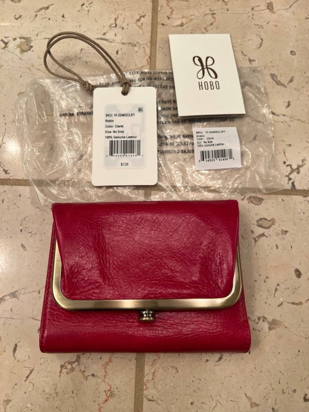 HOBO Leather Wallet - Claret Red with Gold Trim